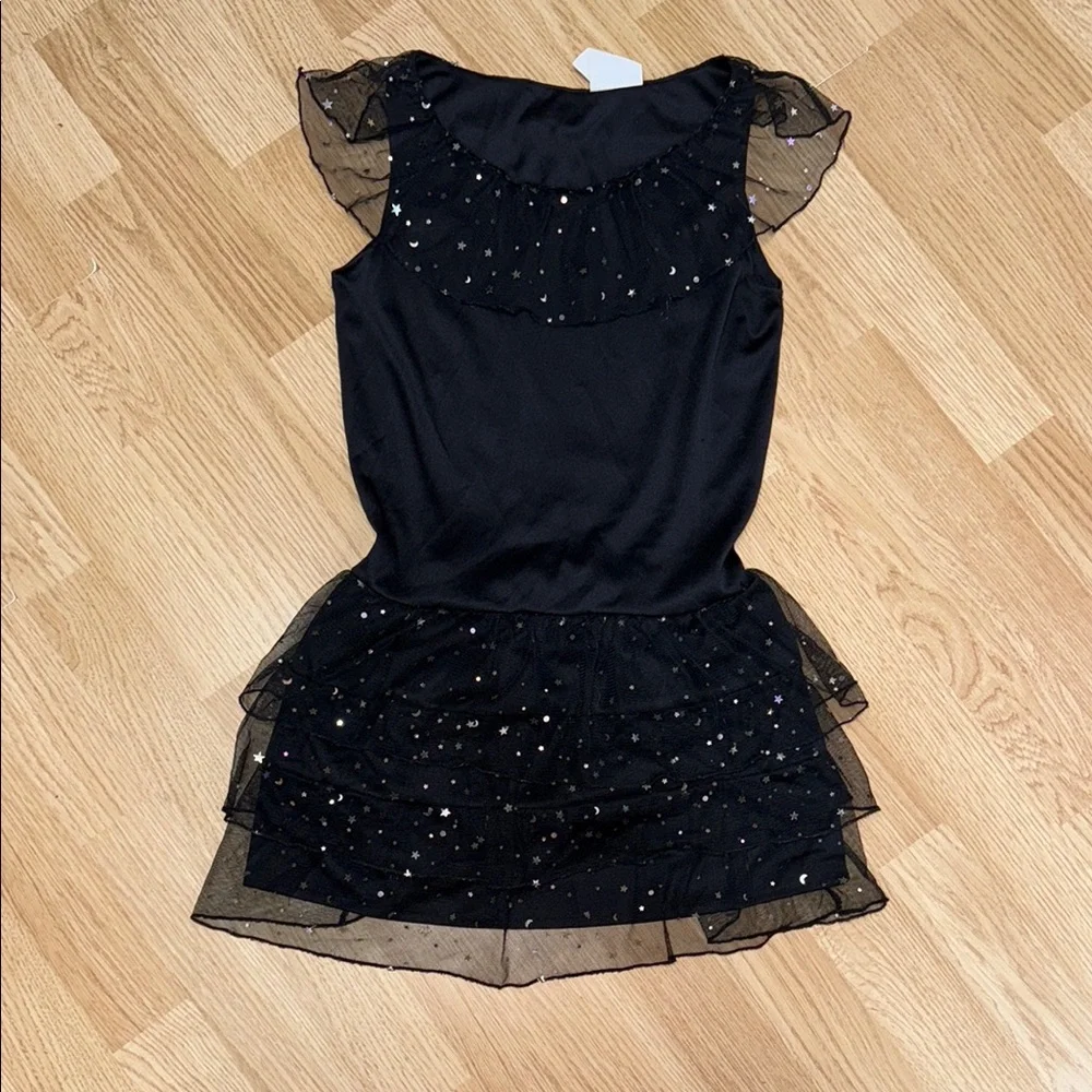 Fun World Girls Large 12-14 Black Sparkle Halloween Costume Dress Glitter Mesh